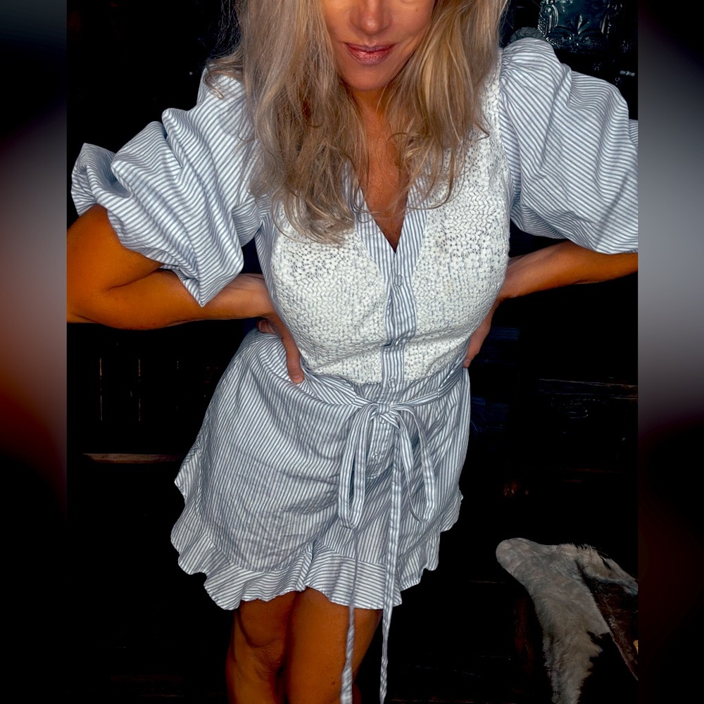 White Ruffled Wrap Jumper with Puff Sleeves
